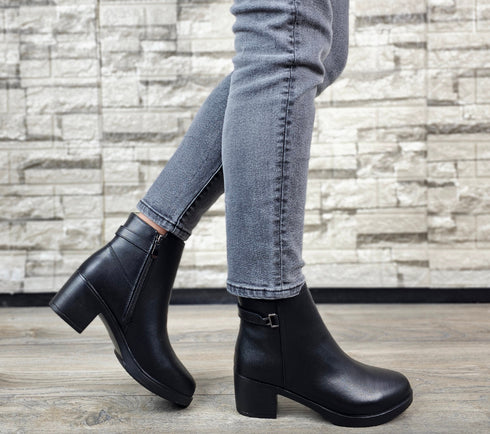 Ghete casual, dama, FORMAZIONE, 1583-210 negru, piele naturala, cu toc